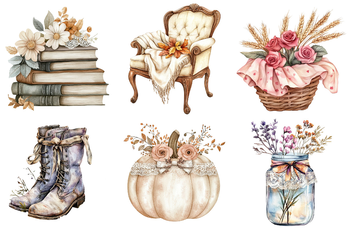 Peach Colored Autumn Clipart, an Illustration by Watercolor design (Photo 5 of 5)