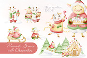 Family Christmas Watercolors Cartoon, a Seasonal Illustration by Elena Malgina Clipart (Thumbnail 6 of 20)