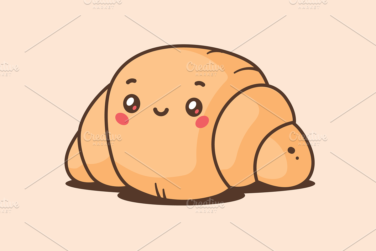 Kawaii Croissant, a Food Illustration by Vector Kitchen by Zoljo