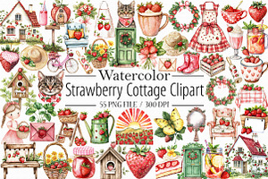 Strawberry Cottage PNG Clipart Bundl, an Illustration by Libby Wishes