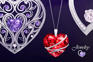 Watercolor Clipart: Heart Jewelry