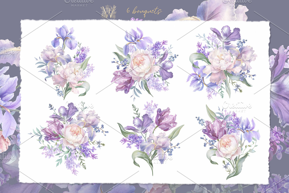 Iris Bouquets, wedding png, a Decorative Illustration by WonderWonder (Photo 2 of 10)