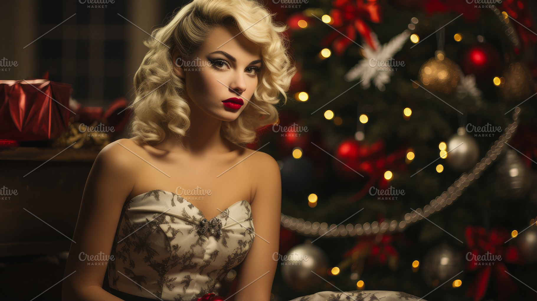 retro style woman for christmas and new year 2026, a Photo by Pictures for you!!!!!!!!!