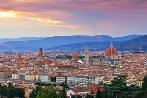 Panorama of duomo santa maria del fi containing florence, night, and italy
