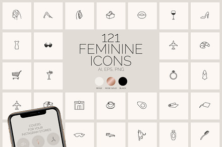 Feminine blog and planner line icons, an Outline Icon by AnMark