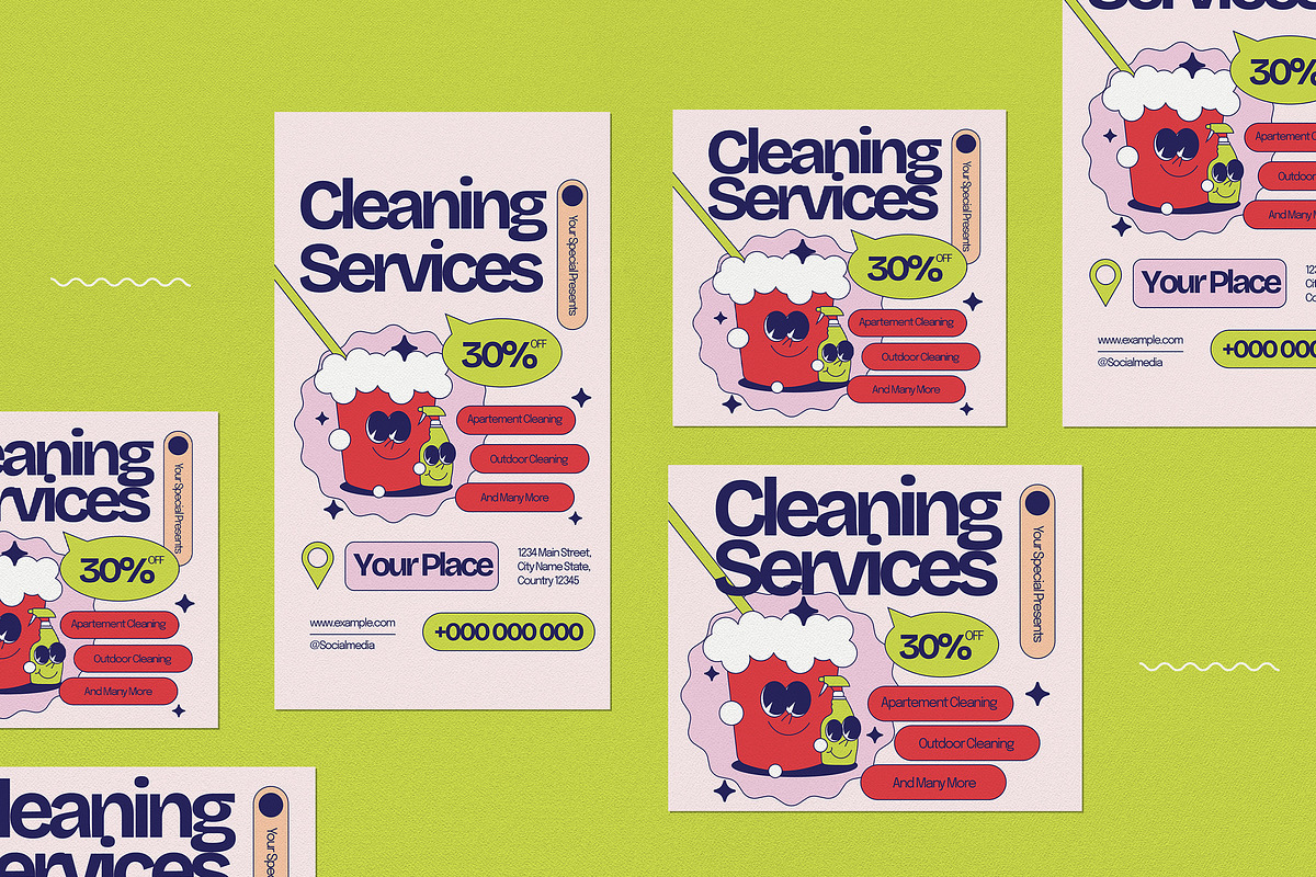 Retro Cartoon Cleaning Service Flyer, a Flyer Template by graphicook (Photo 4 of 4)