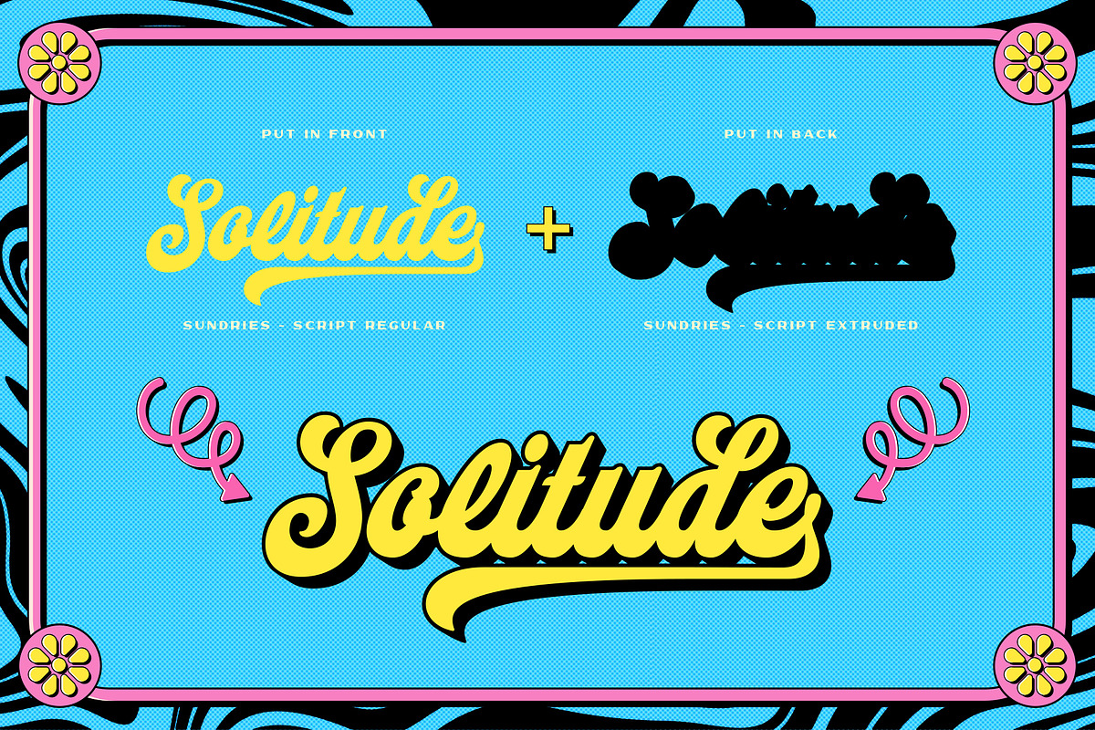 Sundries Bold Script with Extruded, a Script Font by Angin Studio (Photo 3 of 18)