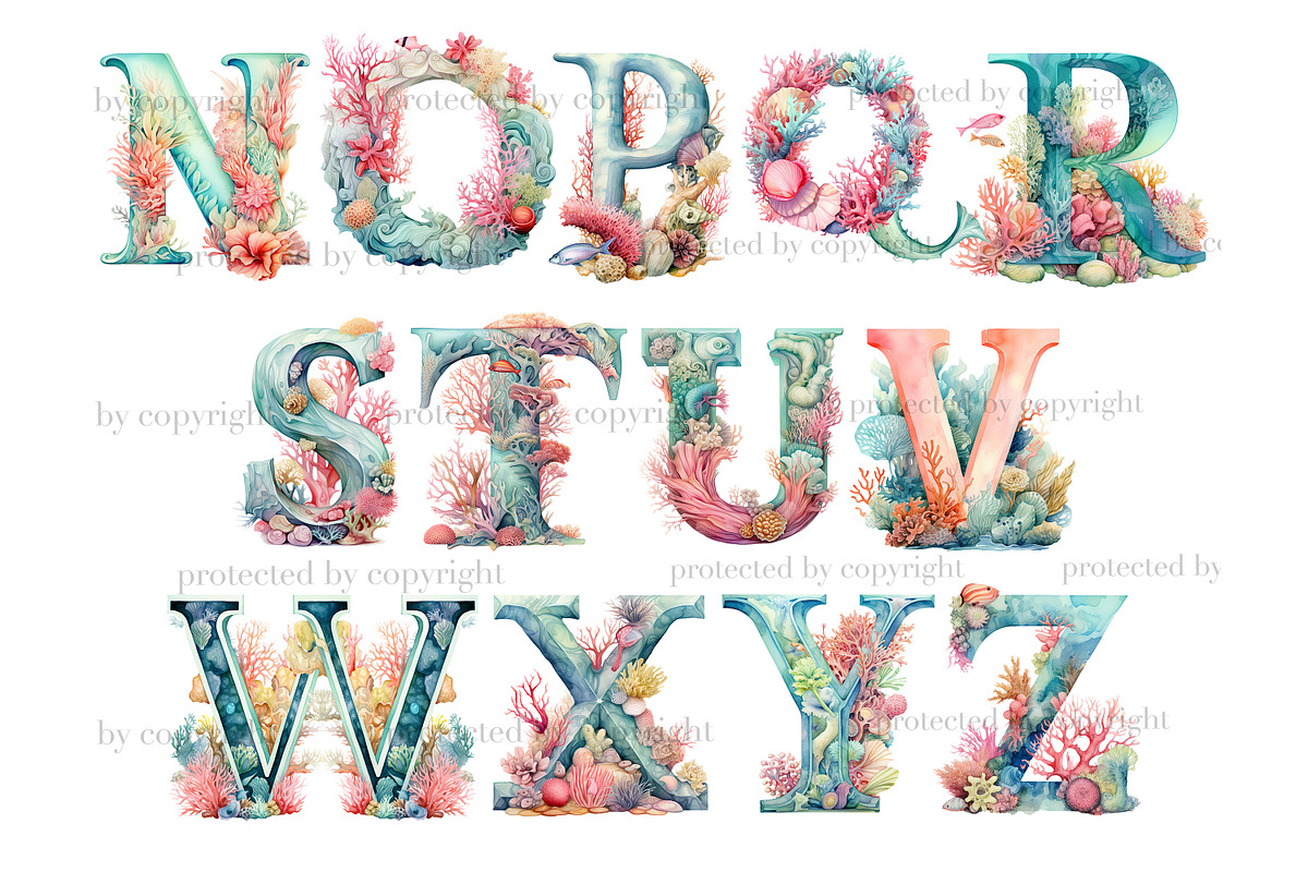 Coral Reef Alphabet Clipart | Ocean, a Seasonal Illustration by GlamArtZhanna (Photo 3 of 5)
