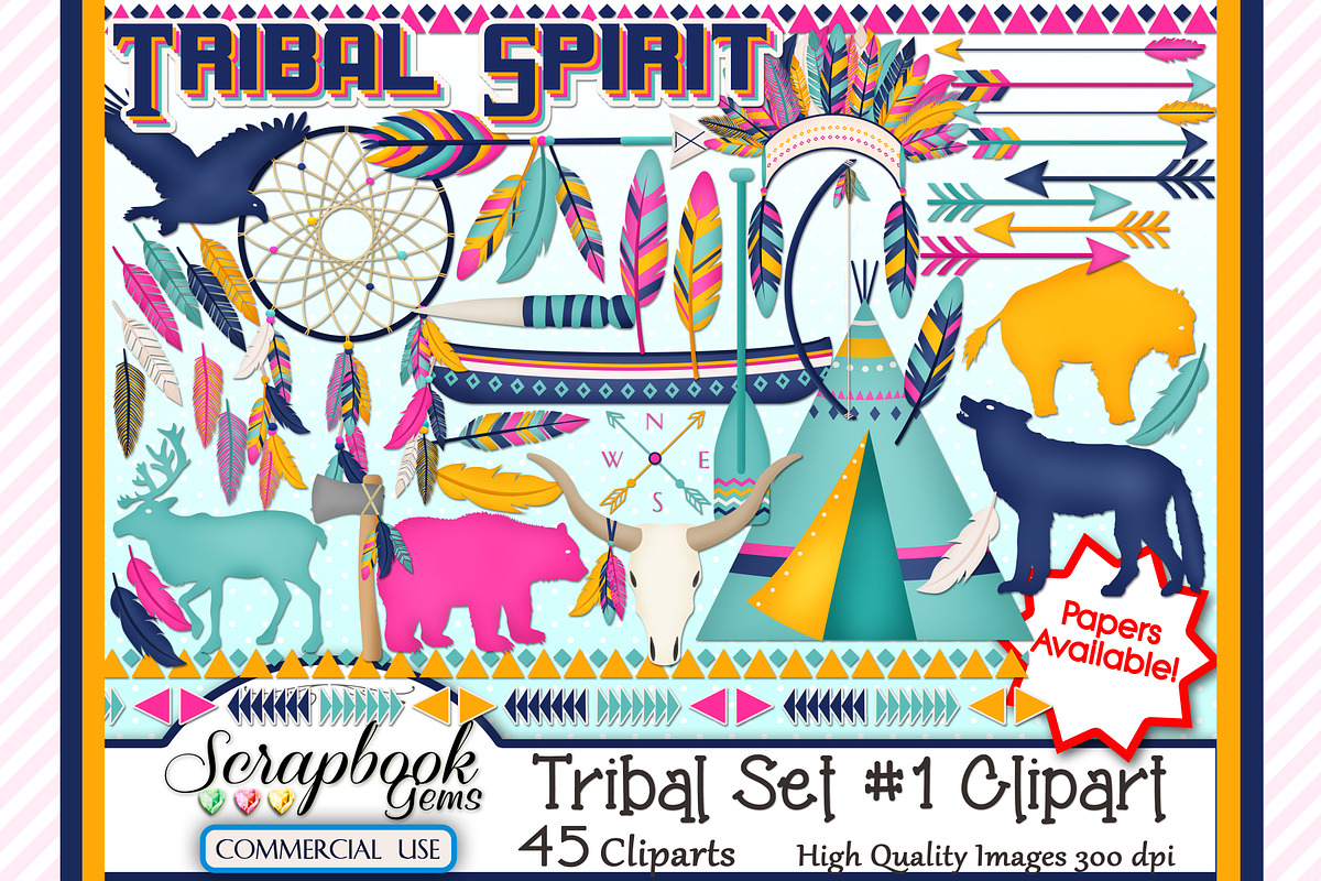 TRIBAL CLIPART, Set 1, 45 images, an Object Graphic by Scrapbook Gems