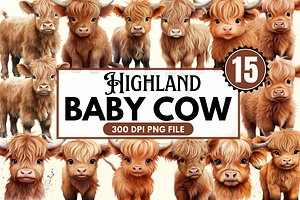 Baby Highland Cow Illustrations Clip