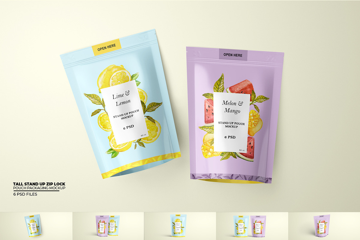 Tall Stand Up Zip Lock Pouch Mockup, a Packaging Mockup by Sheikhadesign (Photo 1 of 11)