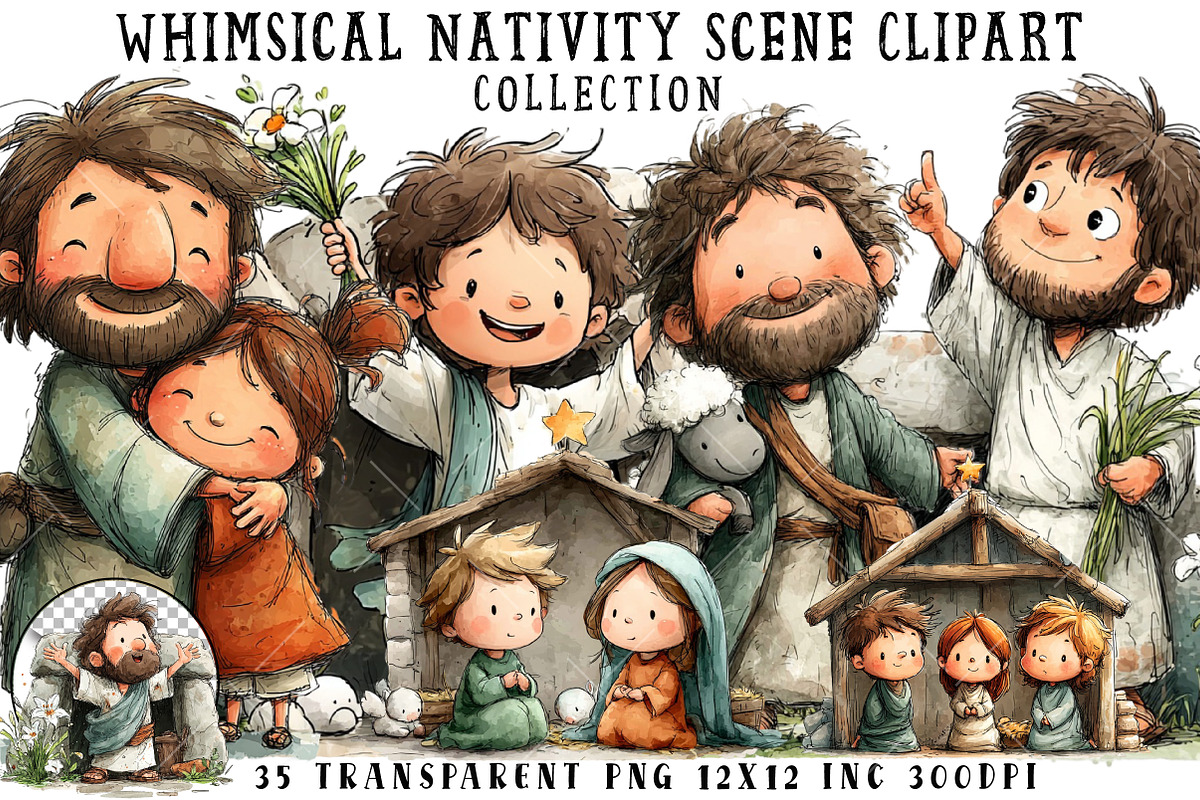 Whimsical Nativity Scene Clipart, an Illustration by OK Design (Photo 1 of 6)