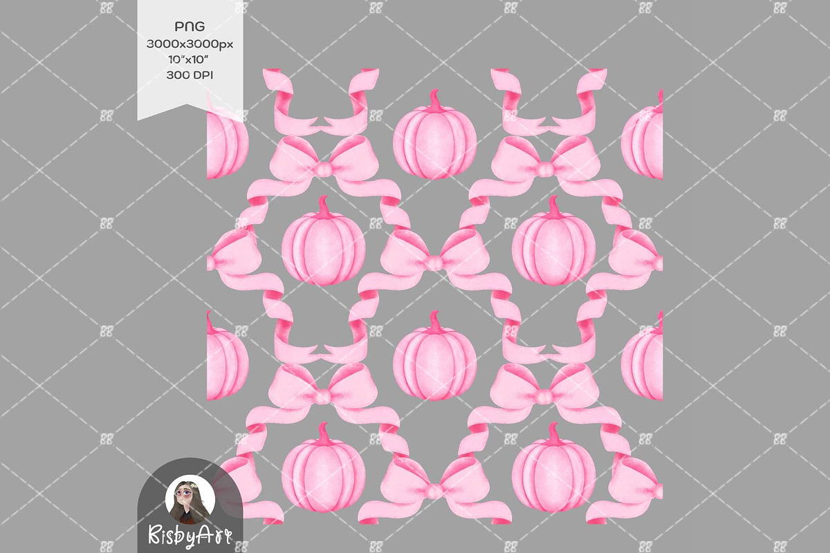 Pink Pumpkin Coquette Bow Trellis, a Pattern Graphic by KisbyArt
