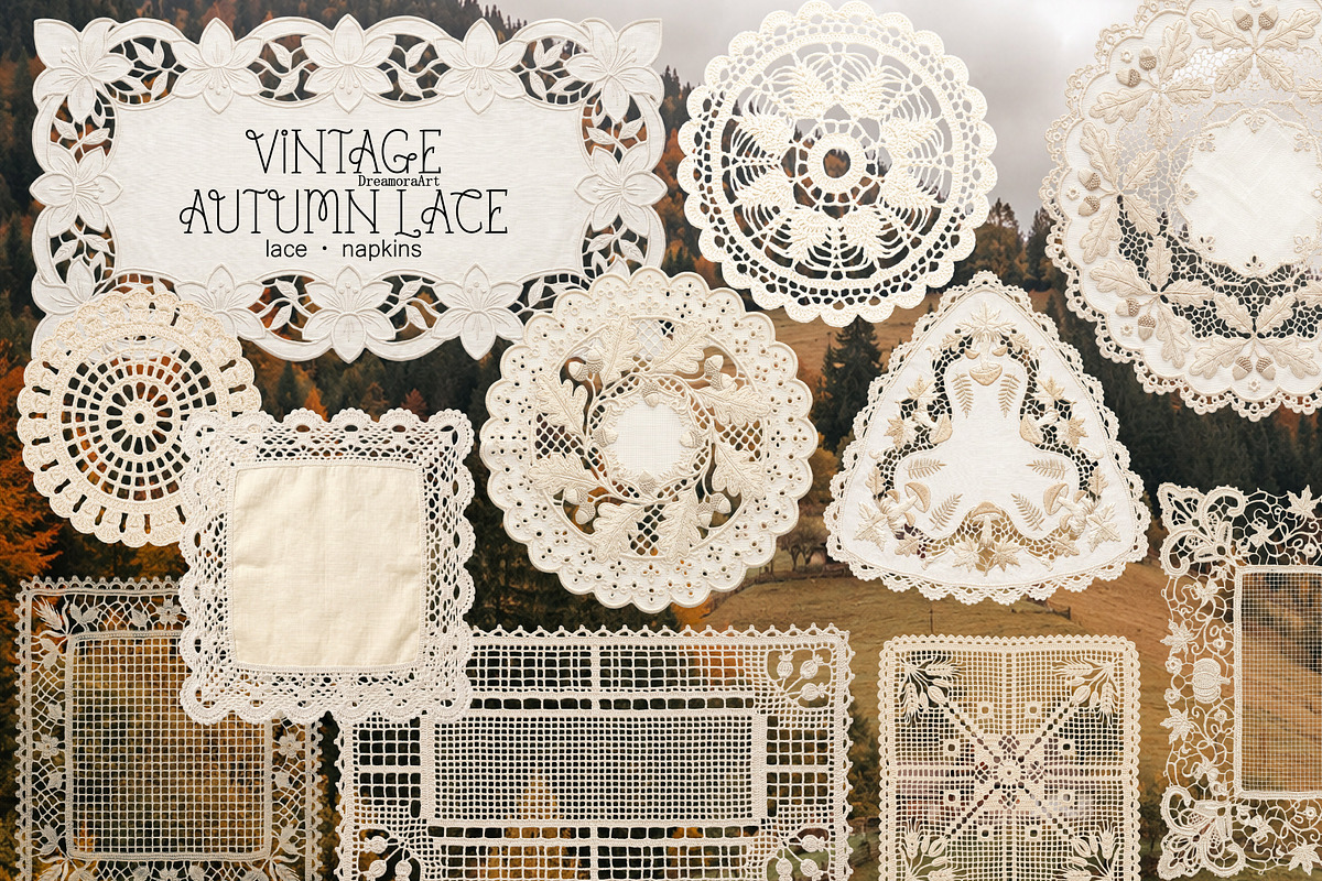 Vintage Autumn Lace Collection PNG, an Object Graphic by DreamoraArt (Photo 4 of 8)