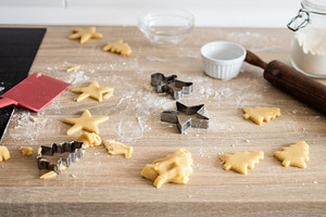 Christmas cookie dough with festive cutters, a Food & Drink Photo by etorres69