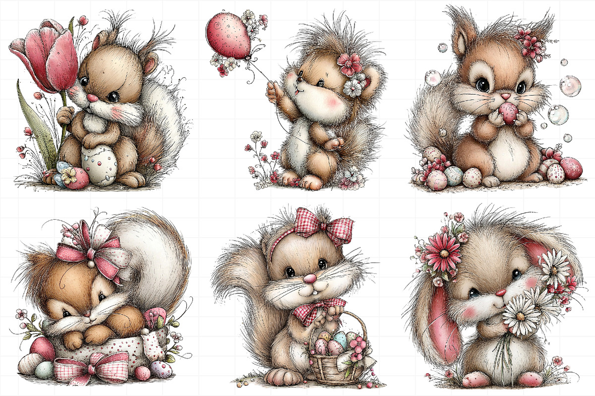 Whimsical Easter Squirrel Clipart, an Illustration by Daily.Designs (Photo 3 of 8)