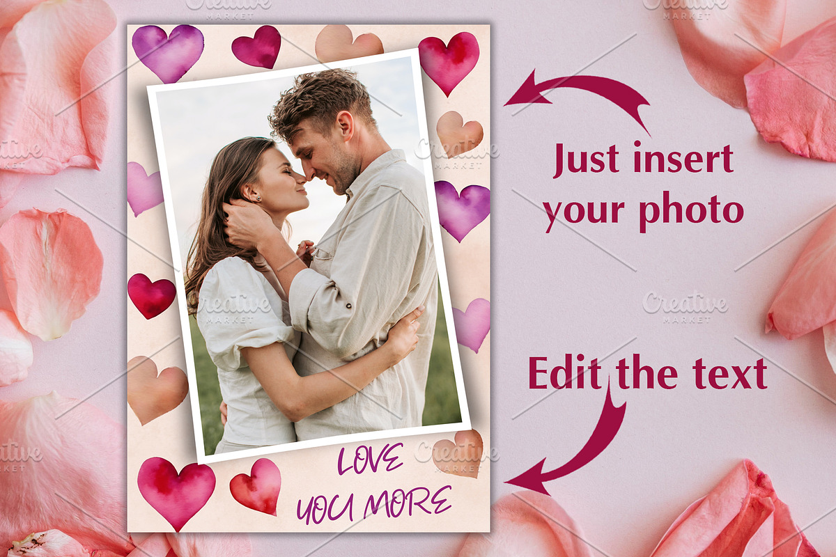 Watercolor Valentine Photo Card PSD, a Card Template by PSD templates and Photos (Photo 2 of 4)