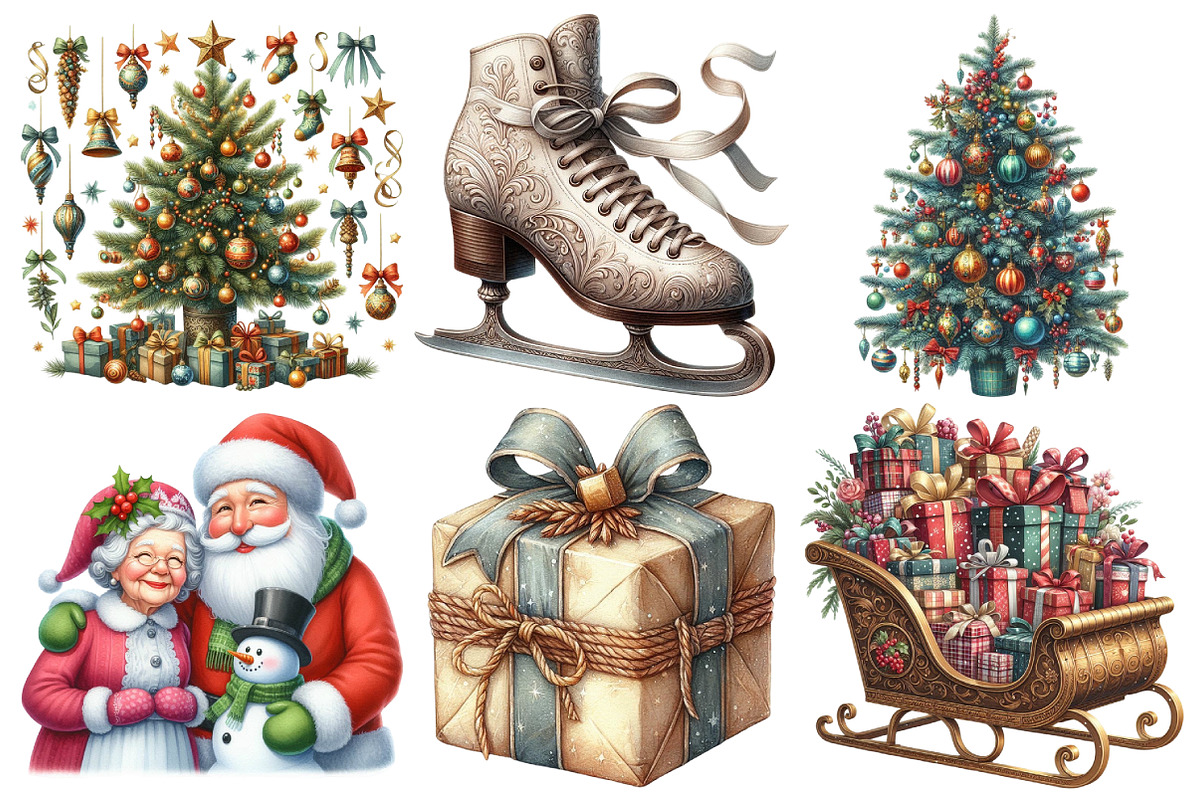 Vintage Christmas Clipart, an Illustration by Pixels.Craft (Photo 2 of 7)