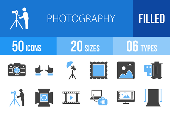 50 Photography Blue Black Icons