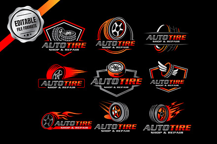 Tire Shop Repair Logo Design Bundle