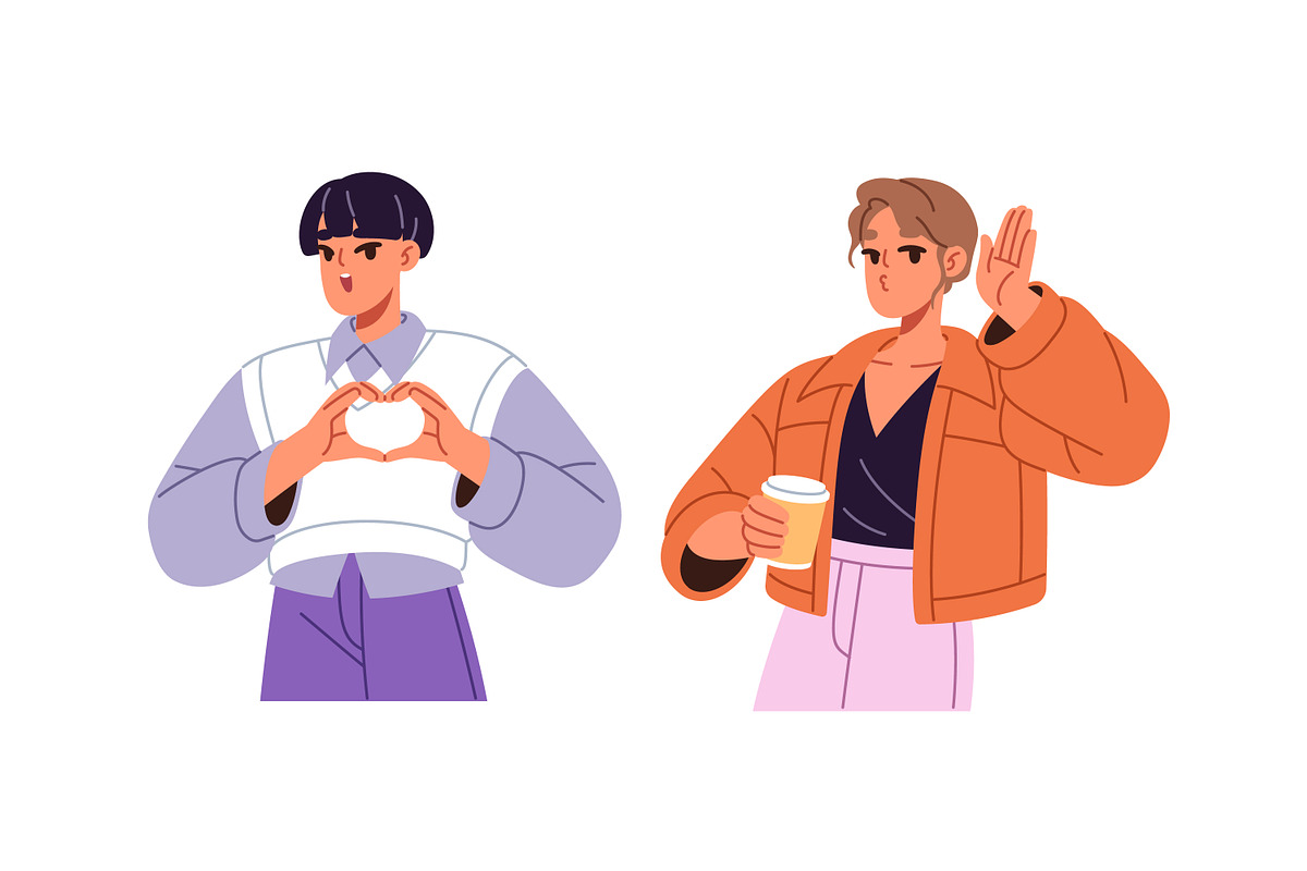 People communicate with gestures set, a Person Illustration by PaperTrident (Photo 7 of 11)
