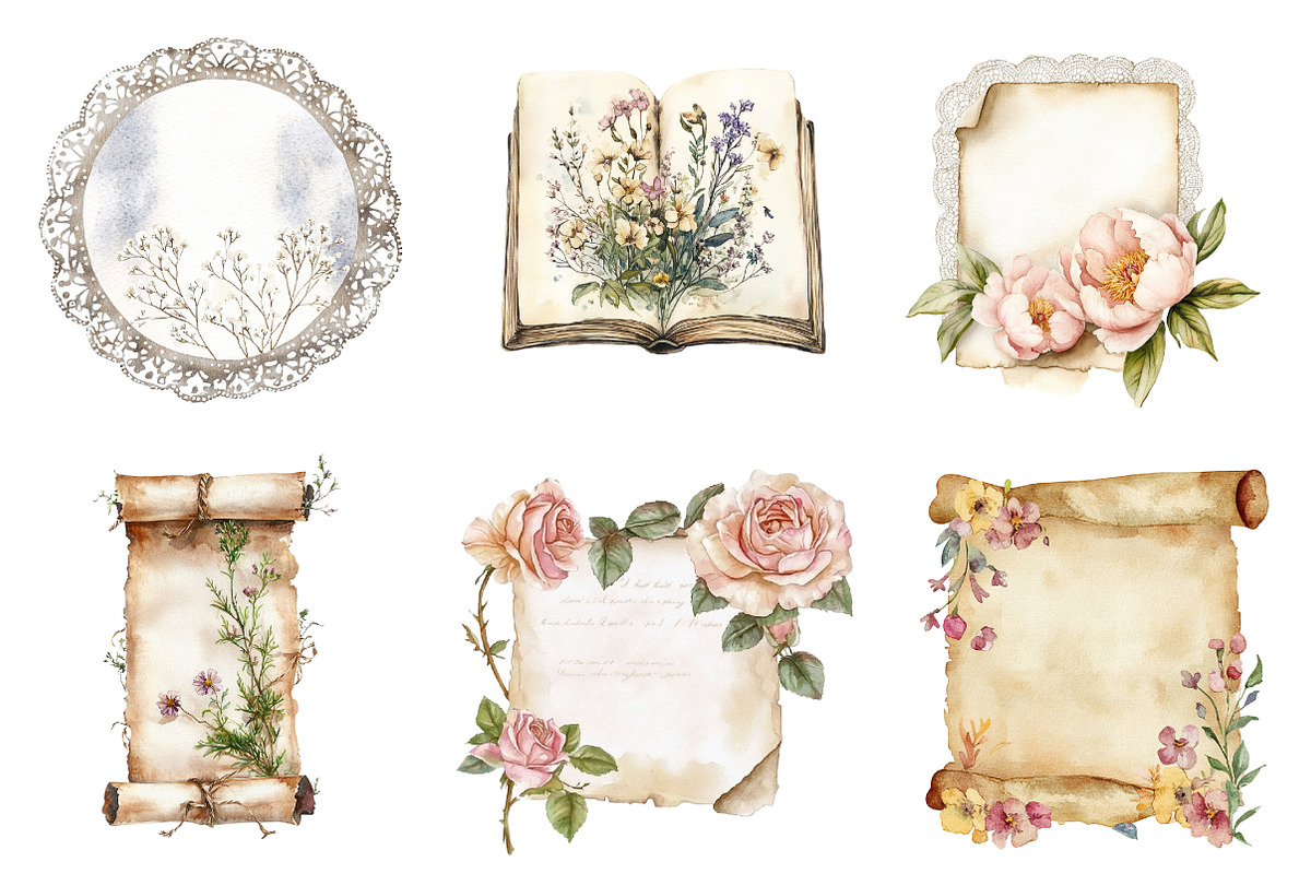 Watercolor Spring Old Paper Clipart, an Illustration by CreationArt (Photo 2 of 5)