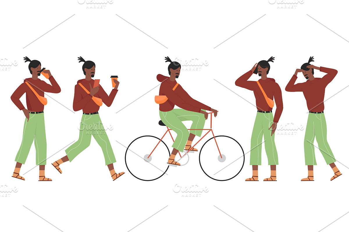 Afro Young Man Posing in Various, a Person Illustration by Flashvector