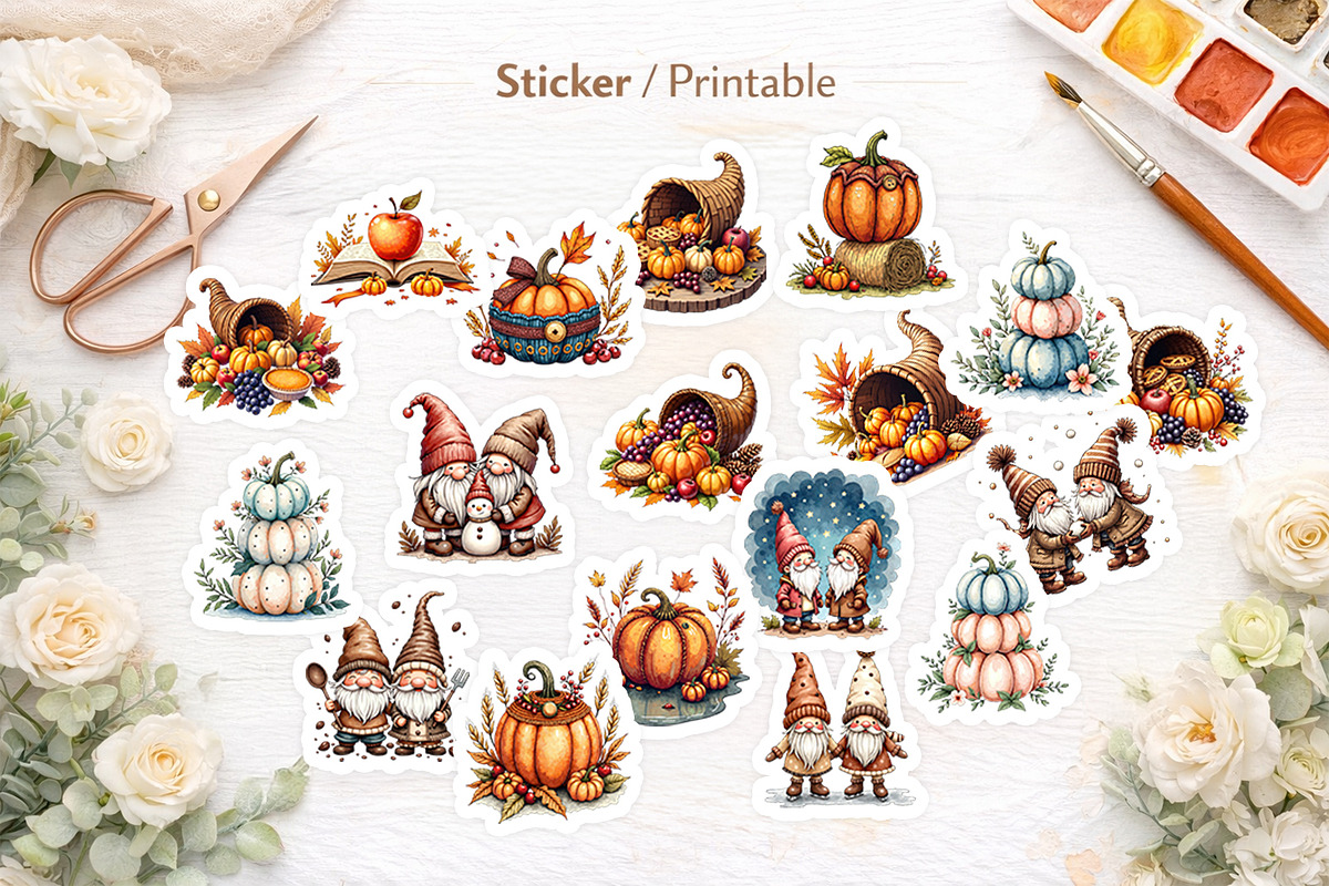 Fall Harvest & Winter Gnome Clipart, an Illustration by Artnoy (Photo 7 of 8)