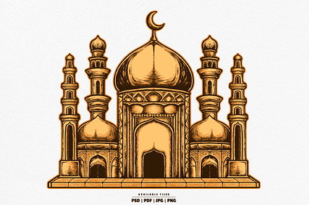 Vintage Islamic Mosque Illustration