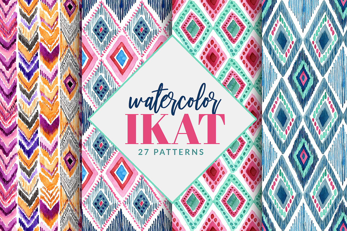 Watercolor Boho Ikat Patterns, a Pattern Graphic by Laura Camoe (Photo 1 of 7)