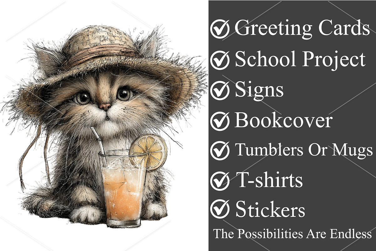 Watercolor Summer Cute Kitten PNG, a Seasonal Illustration by Canvas Craft (Photo 3 of 7)