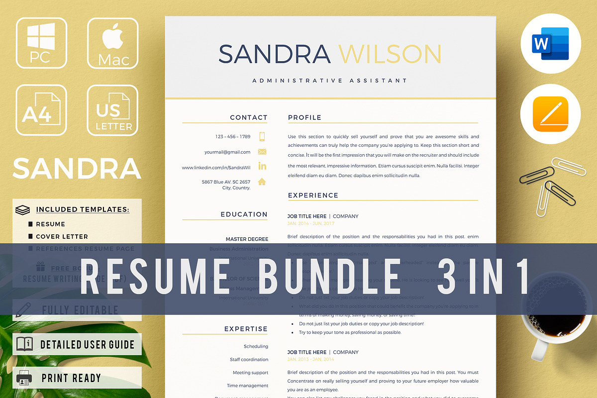 Professional Resume Template Bundle, a Resume Template by HIRED Design Studio (Photo 2 of 13)