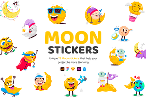 Moon Cartoon Stickers Set, an Emoji Icon by Vectors Market