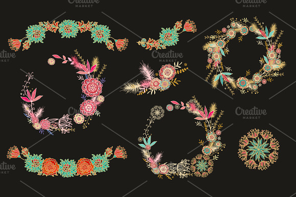 Set of floral decorative elements preview 5
