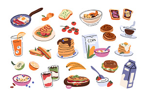 Healthy breakfast food set, template, a Food Illustration by PaperTrident