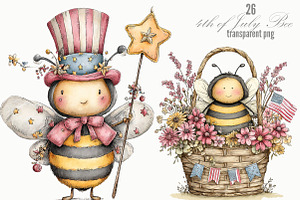 4th of July Bee Whimsical Clipart, a Seasonal Illustration by Designking