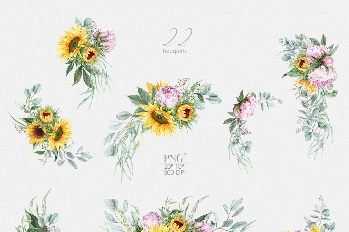 Watercolor Sunflowers and Peonies, a Decorative Illustration by ReachDreams (Photo 3 of 10)