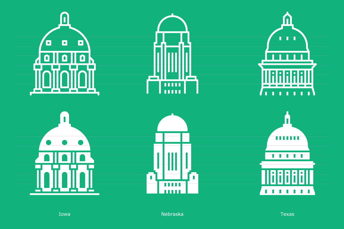 US State Capitols Icon Set, an Outline Icon by Jozsef Balazs-Hegedus (Photo 5 of 6)