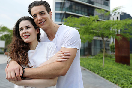 Man and woman couple smiling confident hugging each other at street, a Person Photo by RF Images