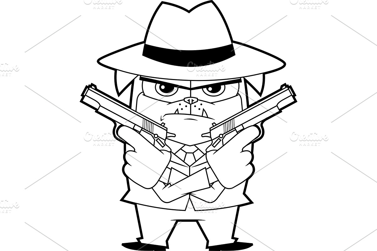 Outlined Funny Mafia Pug, an Illustration by HitToon