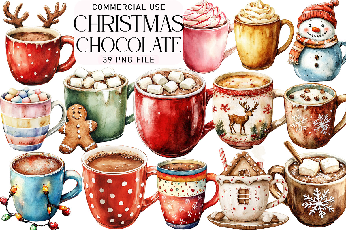 Christmas Hot Chocolate Collection, an Illustration by Daily.Designs (Photo 1 of 5)