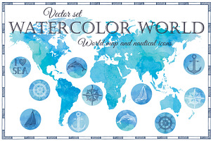 Watercolor World: map and icons