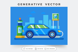 A blue automobile is parked next to, a Graphic by Iftikhar Alam
