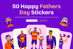Animated Happy Fathers Day Stickers, an Emoji Icon by Creative Stall