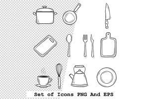 Set of kitchen icons in hand drawn, an Icon by one-touch