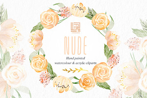 Nude & Gold. Watercolor Clipart