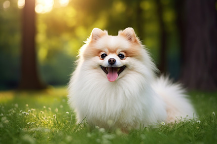 Pomeranian spitz on green grass in the park, an Animal Photo by AlyaAnd