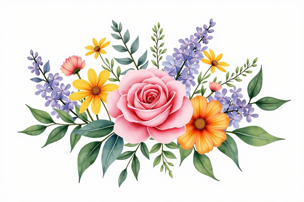 Vibrant Floral Watercolor Bouquet, an Illustration by hafijul (Photo 9 of 13)