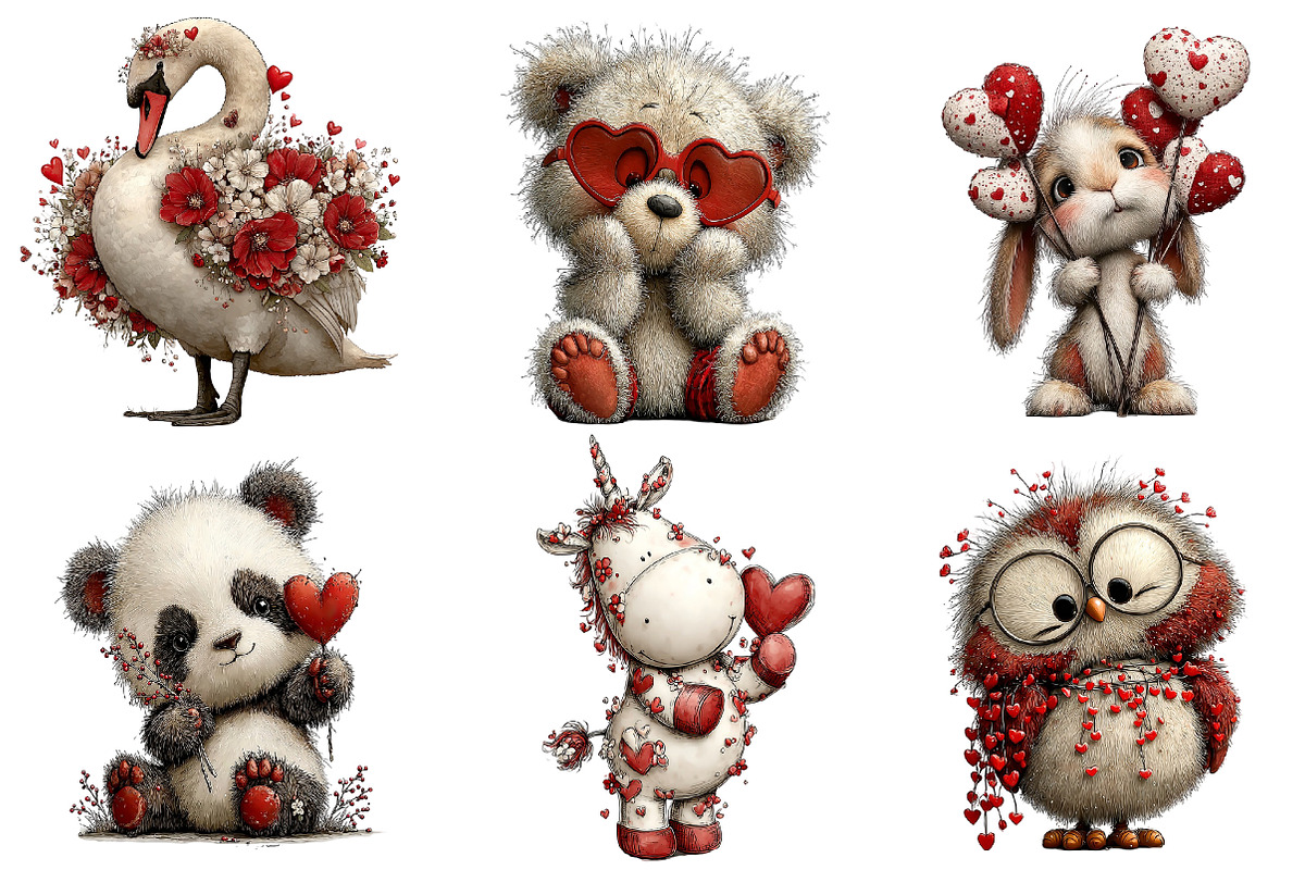 Valentine Whimsical Animals Clipart, an Illustration by Dream Creation (Photo 4 of 8)