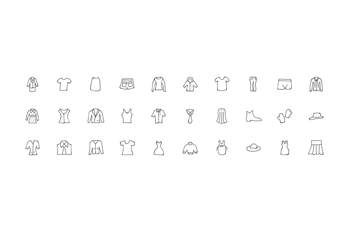 100 Cloth Hand Drawn Doodle Icons, an Outline Icon by Creative Stall (Photo 3 of 3)